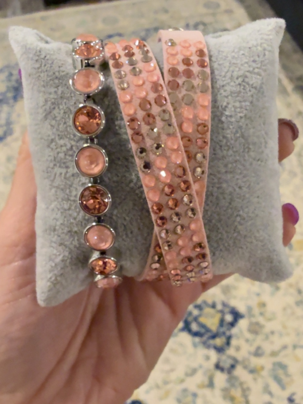 Touchstone Crystal Pink Crystal Wrap and Stretch Bracelet Set